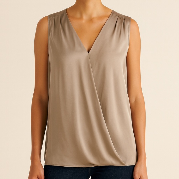 Soft Surroundings Minimalist Draped Sleeveless Beige Blouse Top Small - Picture 9 of 9